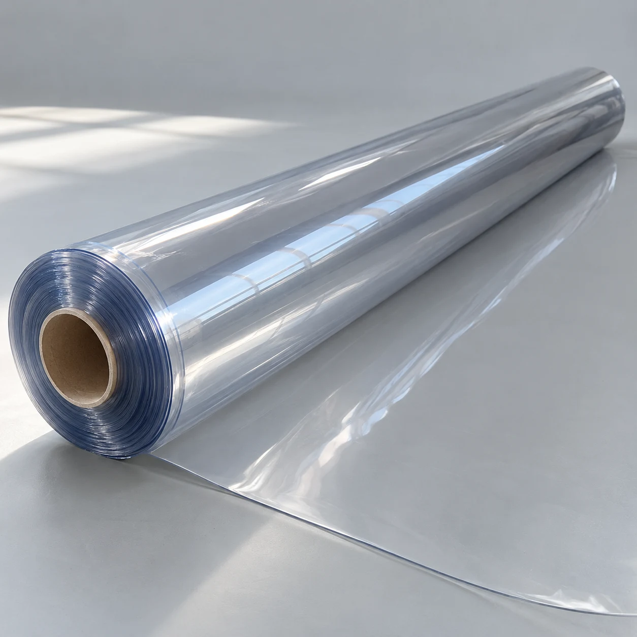 Imagen ilustrativa de un rollo ancho de hule cristal transparente